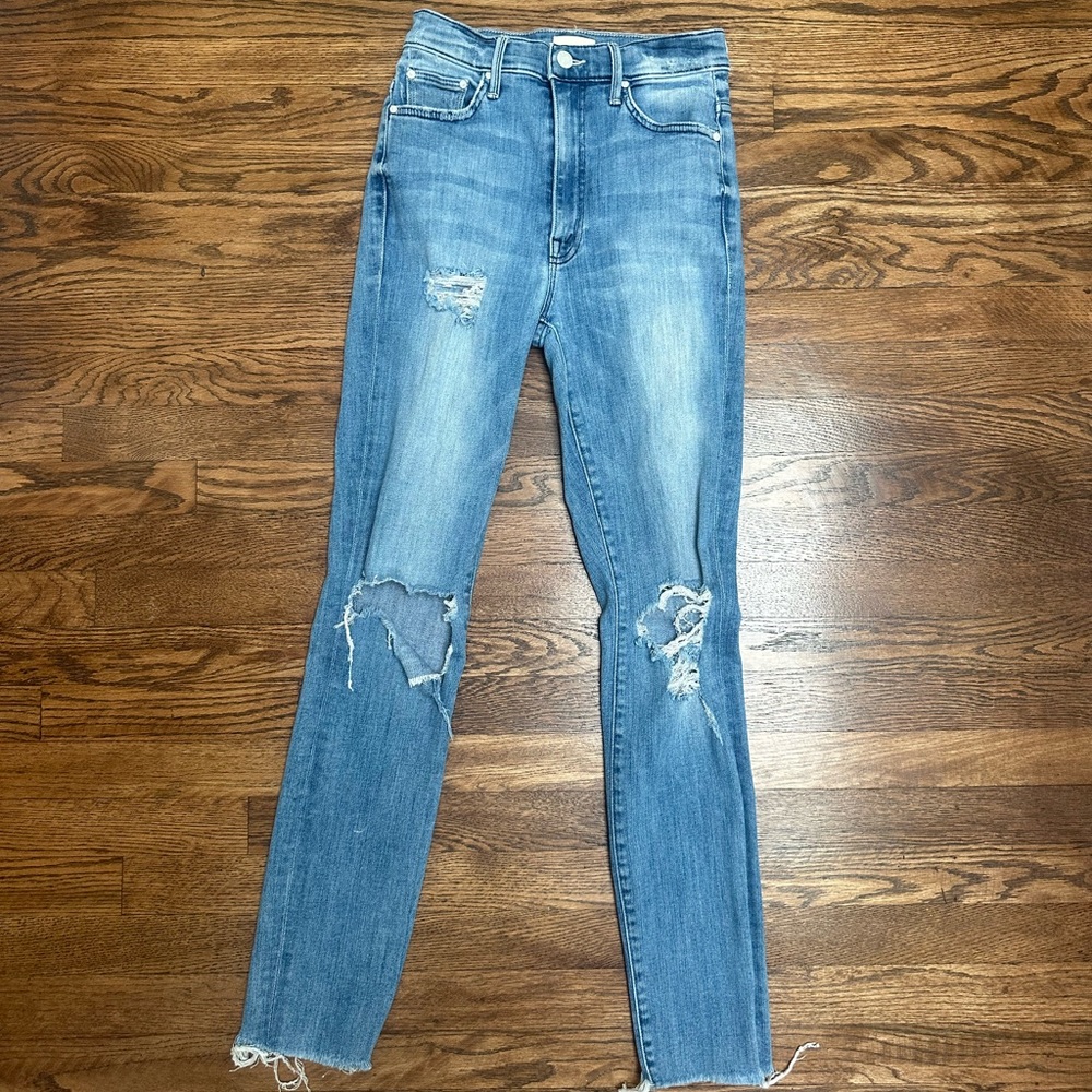 MOTHER High Rise Swooner Ankle Fray Wash: Losing Control (pre-owned)
